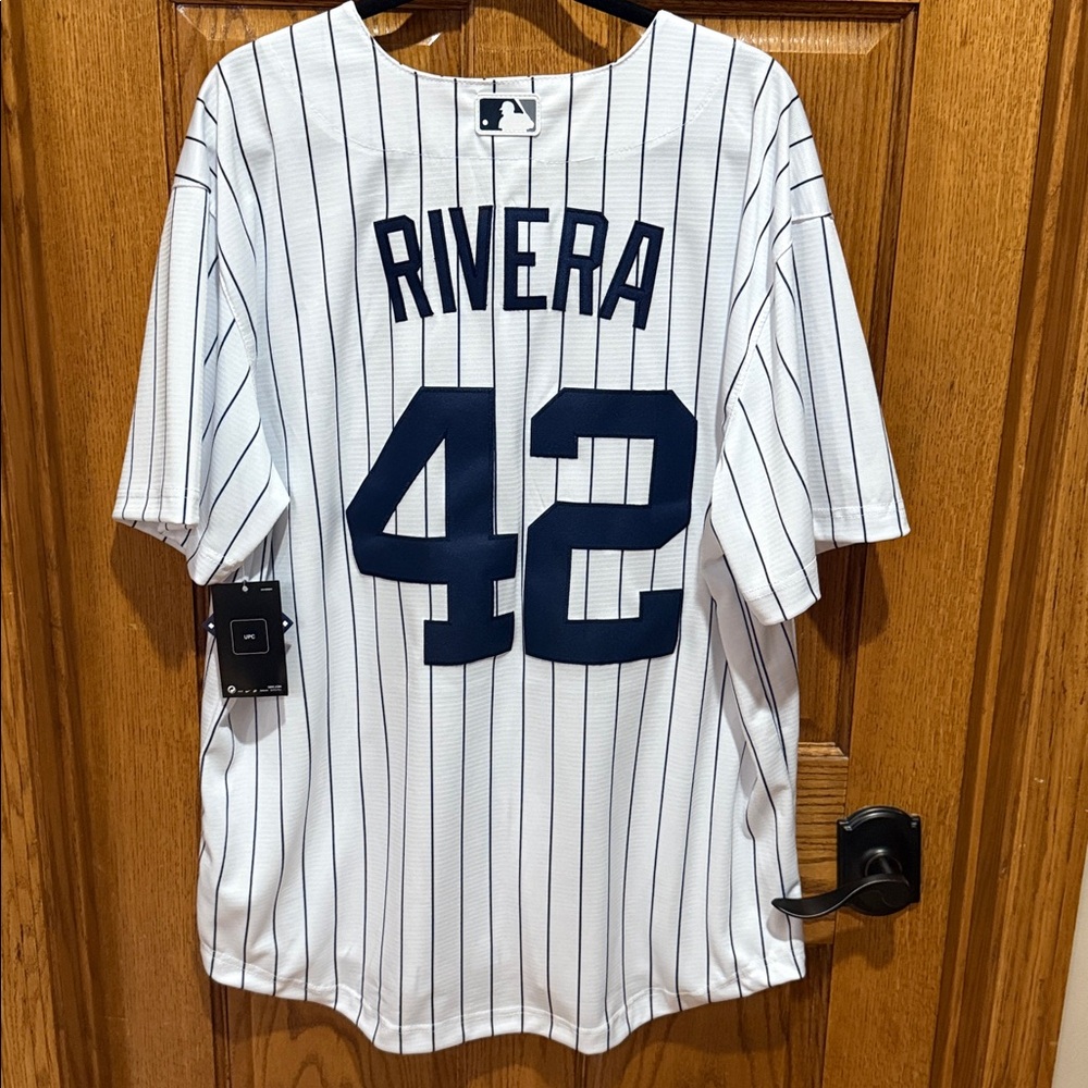 Nike Men’s White Navy Pinstripe Rivera #42 Jersey (NEW)